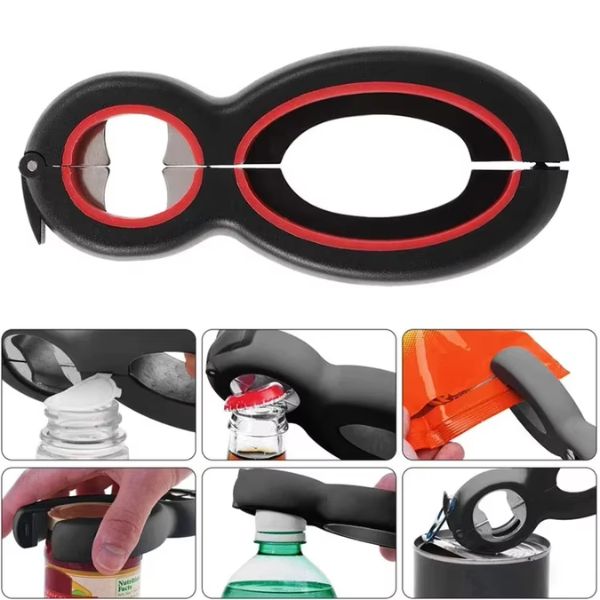 Portable Multi-Function 6-in-1 Twist Bottle Opener: Non-Slip Jar and Lid Gripper for Kitchen Use