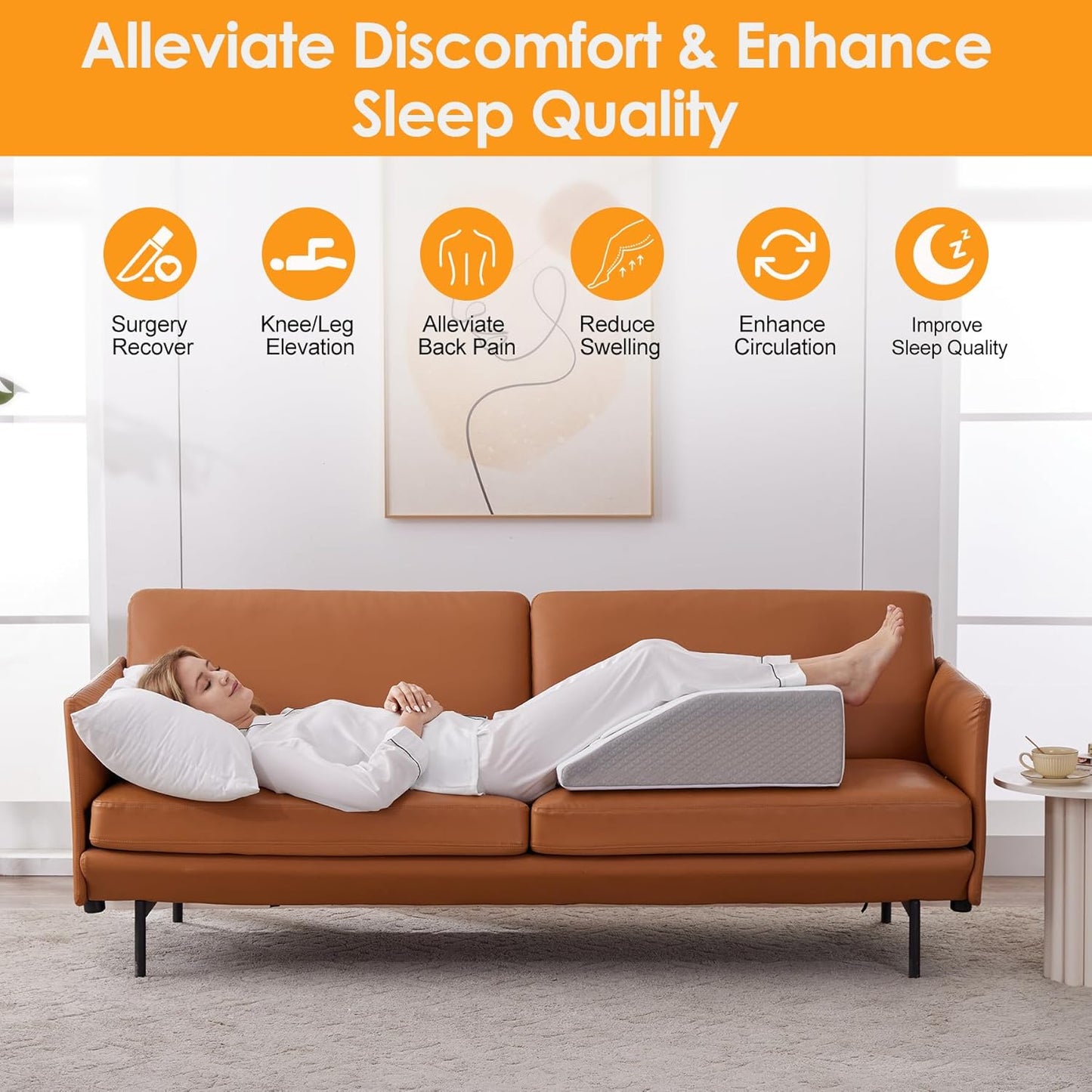 8-Inch Leg Elevation Pillow – Soft Memory Foam Wedge for Comfort & Relaxation