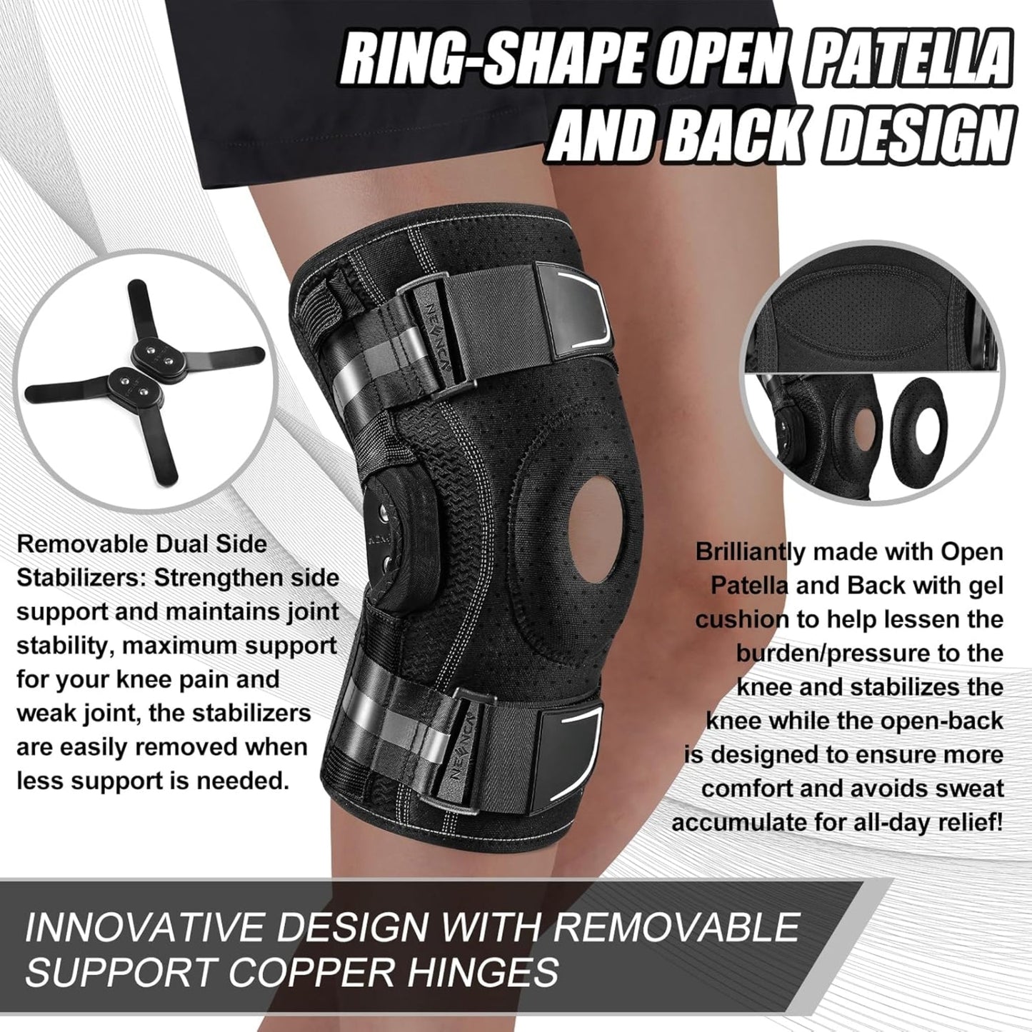 Adjustable Knee Brace for Pain Relief – Removable Stabilizers for Joint Support