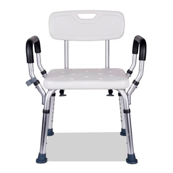 Height Adjustable Non-Slip Shower Chair with Padded Arms & Contoured Back for Elderly