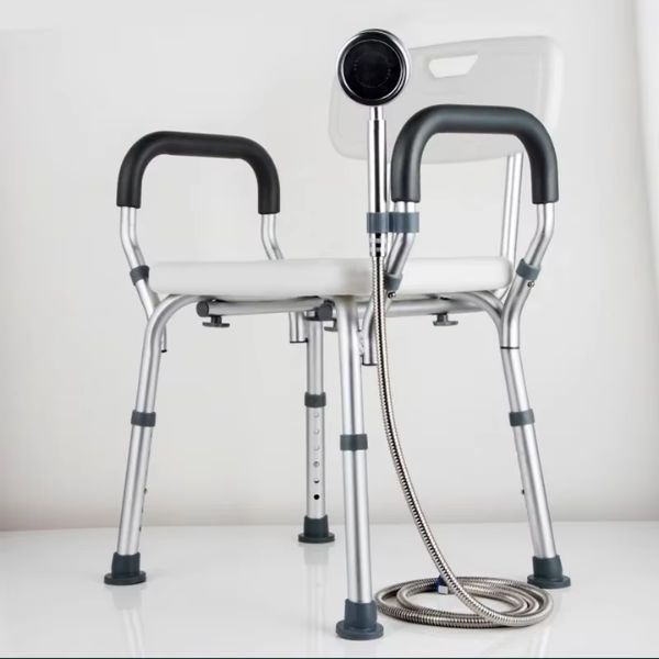 Height Adjustable Non-Slip Shower Chair with Padded Arms & Contoured Back for Elderly