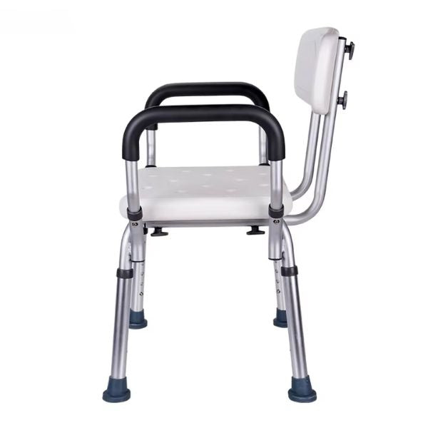 Height Adjustable Non-Slip Shower Chair with Padded Arms & Contoured Back for Elderly