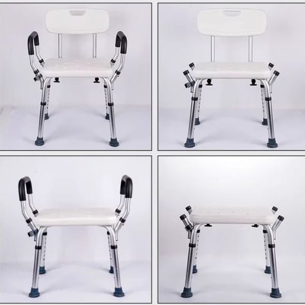 Height Adjustable Non-Slip Shower Chair with Padded Arms & Contoured Back for Elderly