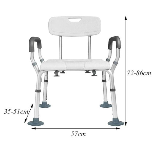 Height Adjustable Non-Slip Shower Chair with Padded Arms & Contoured Back for Elderly