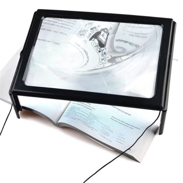 Foldable Hands-Free Desktop Magnifying Glass: 3X Full-Page Magnifier with LED Lights for Reading