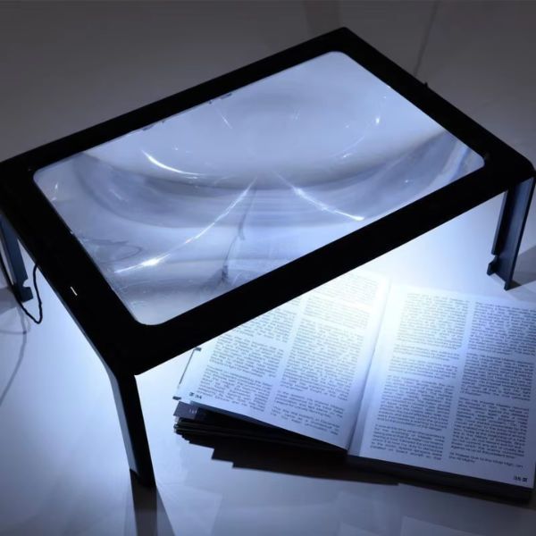 Foldable Hands-Free Desktop Magnifying Glass: 3X Full-Page Magnifier with LED Lights for Reading