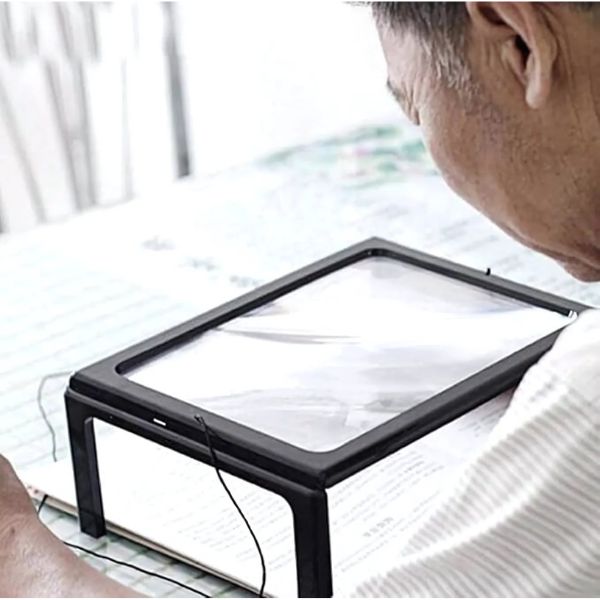 Foldable Hands-Free Desktop Magnifying Glass: 3X Full-Page Magnifier with LED Lights for Reading