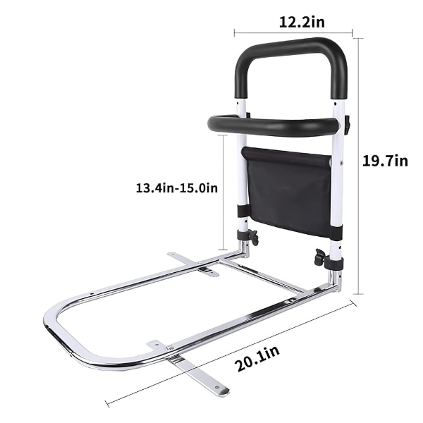 Foldable bed pull-up assist bar mounted near hospital bed