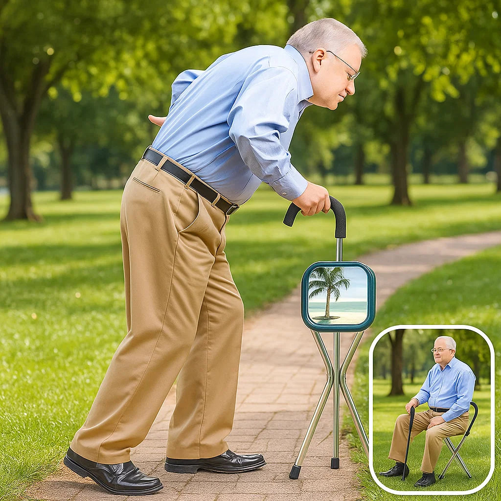 2-in-1 Folding Walking Stick with Seat – Lightweight Cane for Elderly Support
