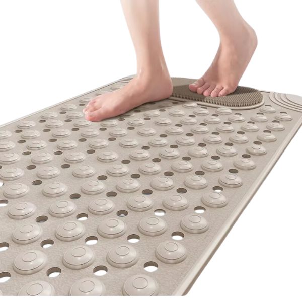 Non-Slip Shower Mat with Drain Holes, Suction Cups and Foot Massage Scrubber For Comfort and Safety