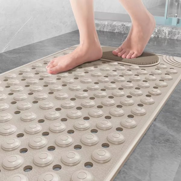 Non-Slip Shower Mat with Drain Holes, Suction Cups and Foot Massage Scrubber For Comfort and Safety