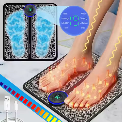 EMS Foot Massager Pad – 8 Modes, USB Rechargeable Relief