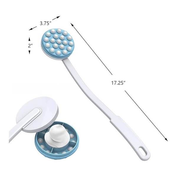 Long Handle Shower Massager & Lotion Applicator: Back Scrubber for Bath with Rotating Massage Balls