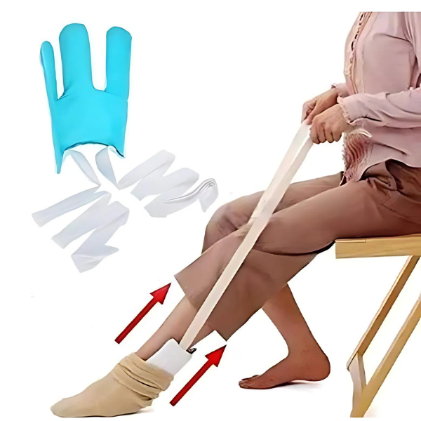 Sock assist tool with long handles for elderly and disabled individuals