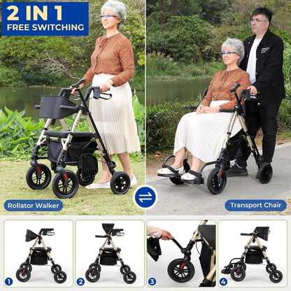 Foldable 2-in-1 Walker Wheelchair Combo with Adjustable Seat