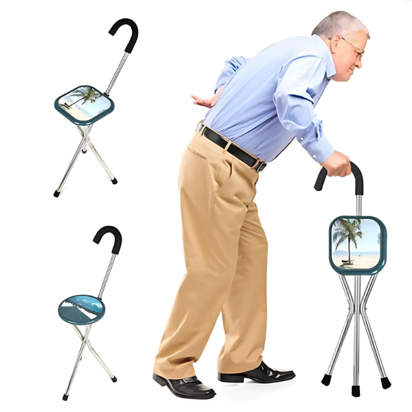 2-in-1 Walking Stick with Seat: Lightweight Folding Cane with Stool for Elderly Men and Women