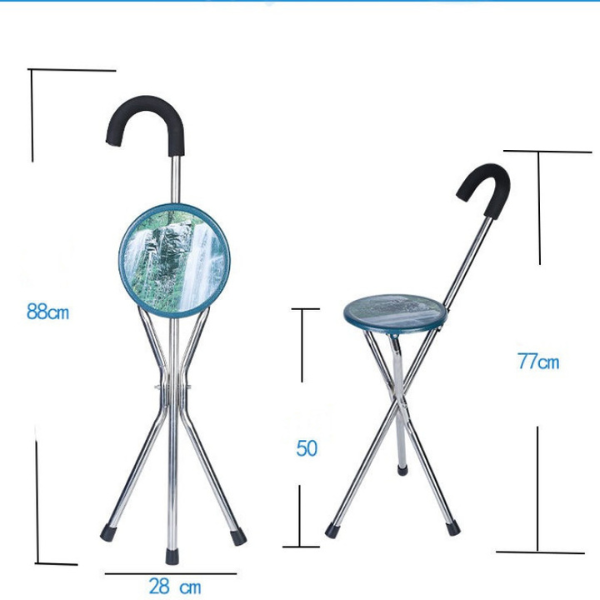 2-in-1 Walking Stick with Seat: Lightweight Folding Cane with Stool for Elderly Men and Women