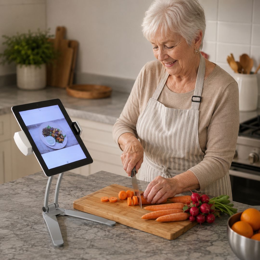 Hands-Free Tablet Stand for Seniors – Adjustable Phone & Tablet Desktop Mount
