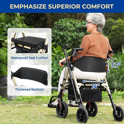 Foldable 2-in-1 Walker Wheelchair Combo with Adjustable Seat