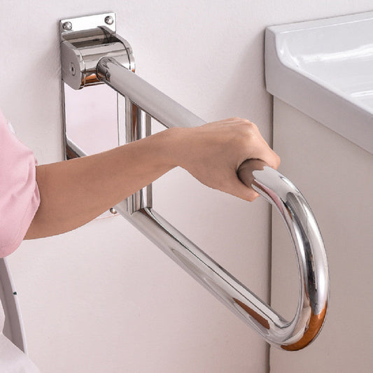 Flip-Up Stainless-Steel Handicap Grab Bar: Wall-Mounted Bathroom Safety Rail for Seniors