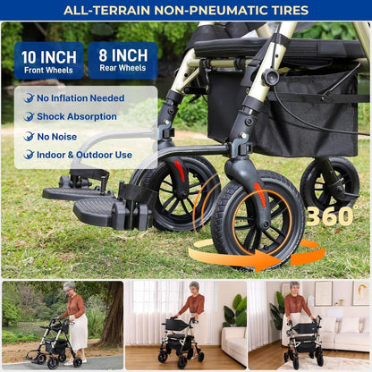 Foldable 2-in-1 Walker Wheelchair Combo with Adjustable Seat