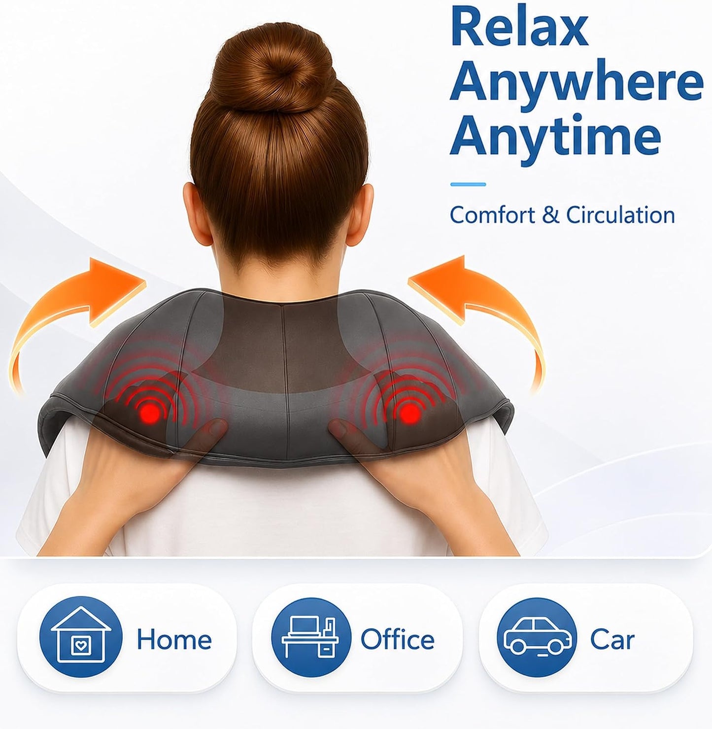Heated Shiatsu Back & Neck Massager – Electric U-Shaped Deep Tissue Shoulder Massage Pillow