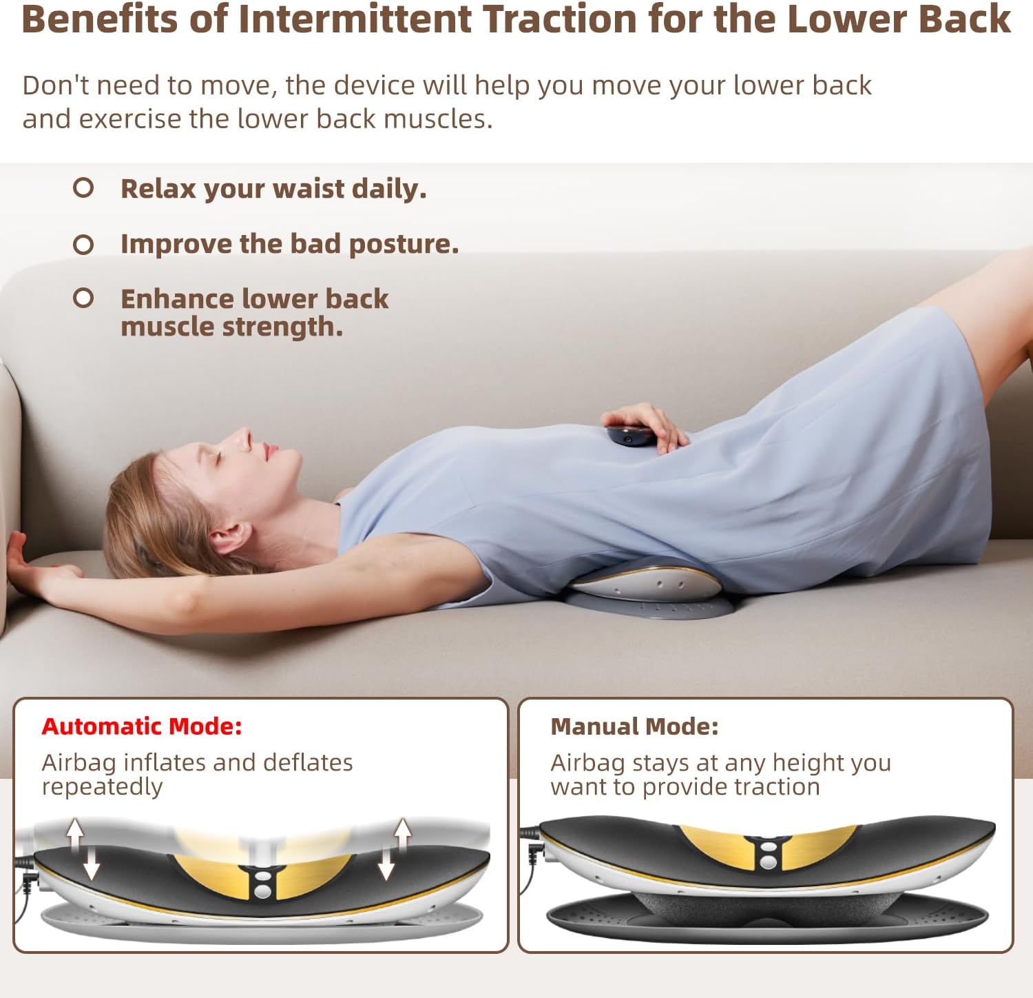 

Portable Lumbar Traction Device with Remote Control for Senior Mobility and Pain Relief