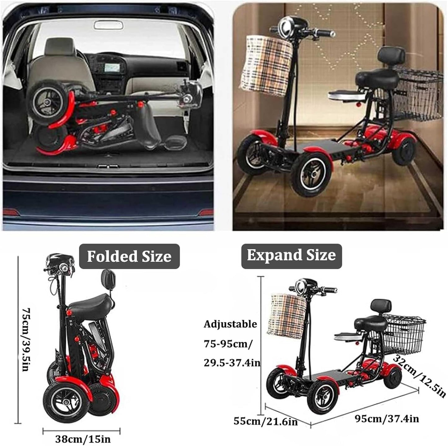 4-Wheel Foldable Electric Mobility Scooter  - for Elderly Adults