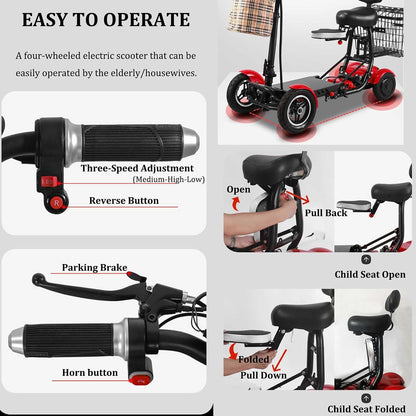 4-Wheel Foldable Electric Mobility Scooter  - for Elderly Adults