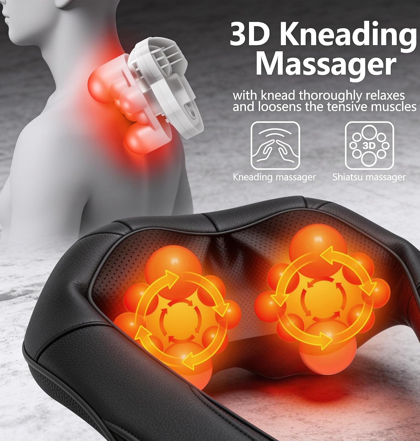 Heated Shiatsu Back & Neck Massager – Electric U-Shaped Deep Tissue Shoulder Massage Pillow