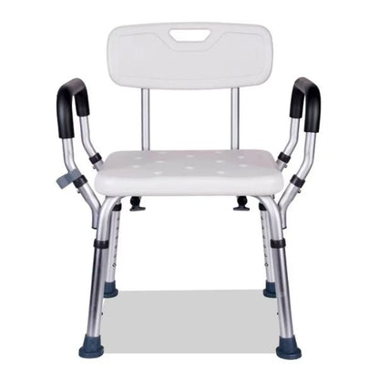 Height Adjustable Non-Slip Shower Chair with Padded Arms & Contoured Back for Elderly