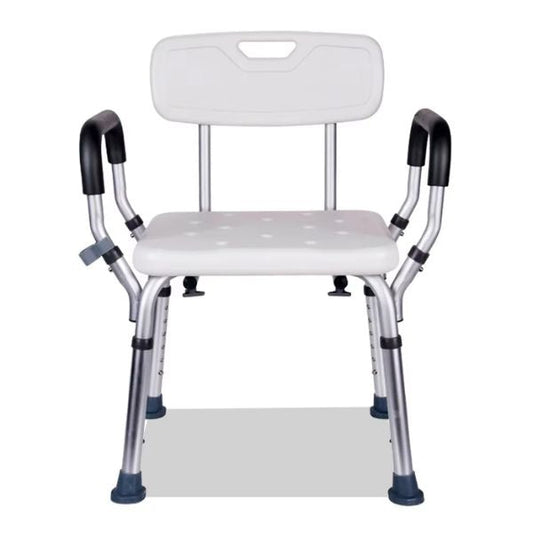 Height Adjustable Non-Slip Shower Chair with Padded Arms & Contoured Back for Elderly