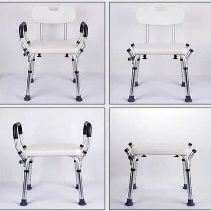 Height Adjustable Non-Slip Shower Chair with Padded Arms & Contoured Back for Elderly