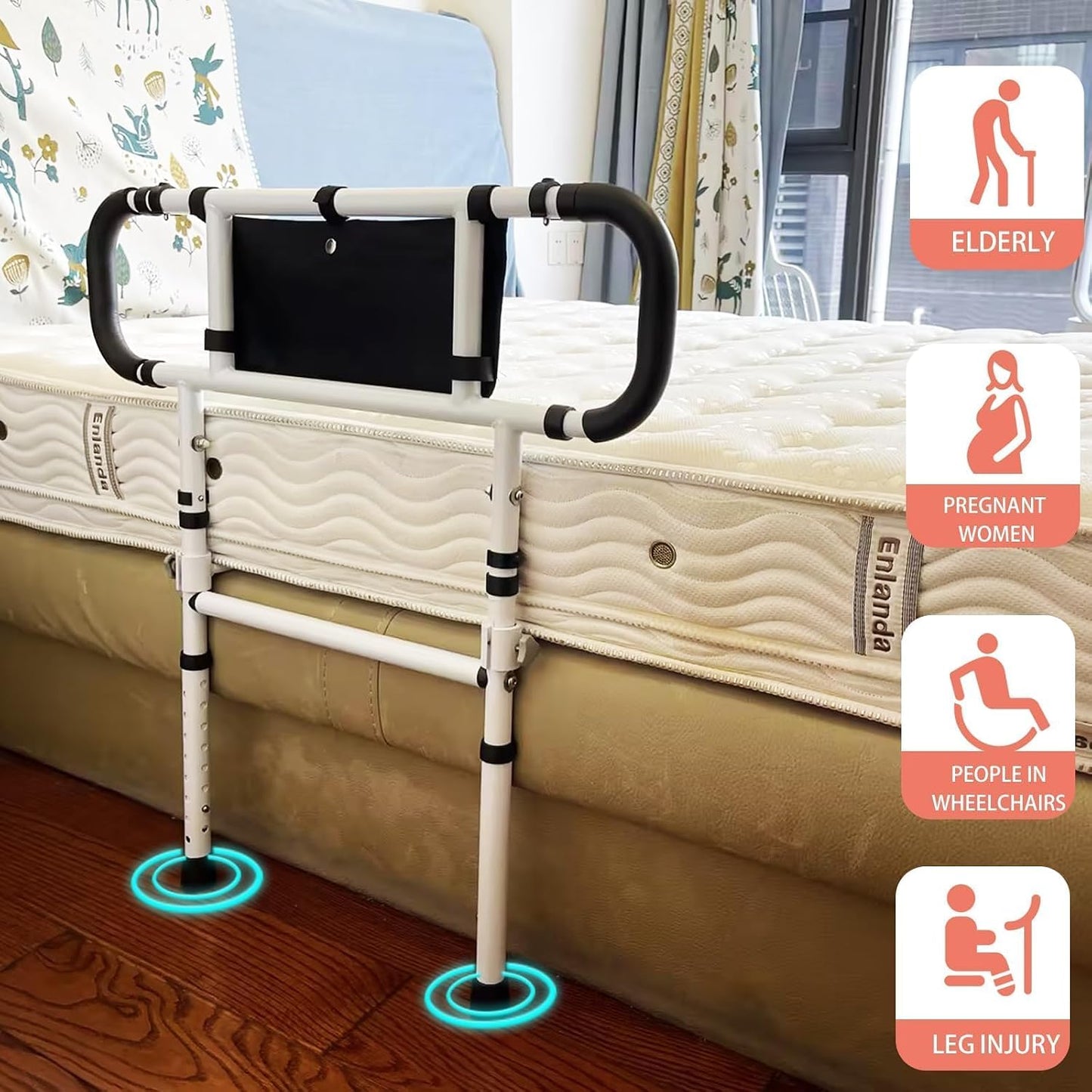 bed rail with padded handles