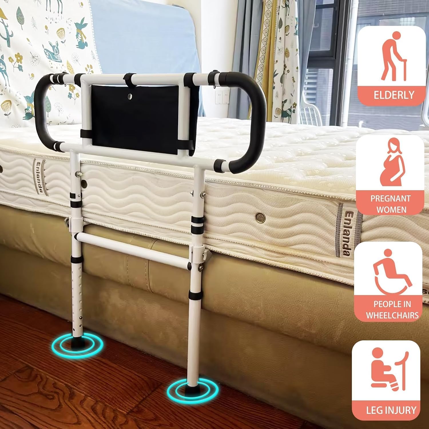 bed rail with padded handles