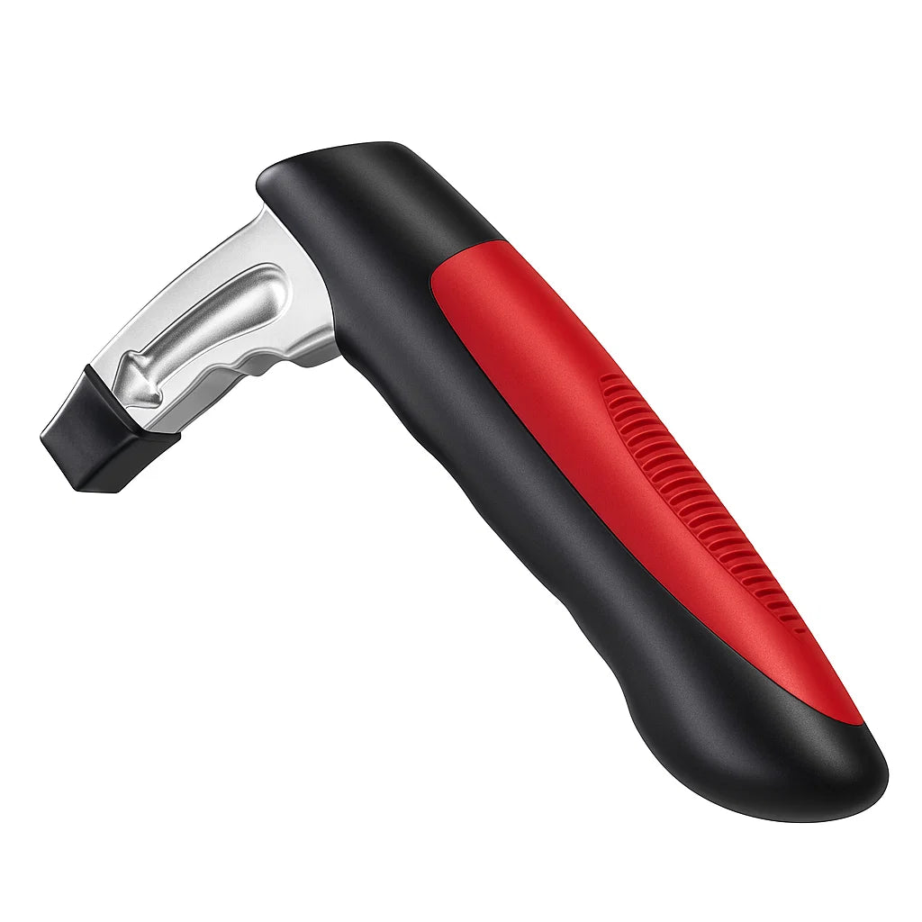 Car safety hammer with black and red handle 