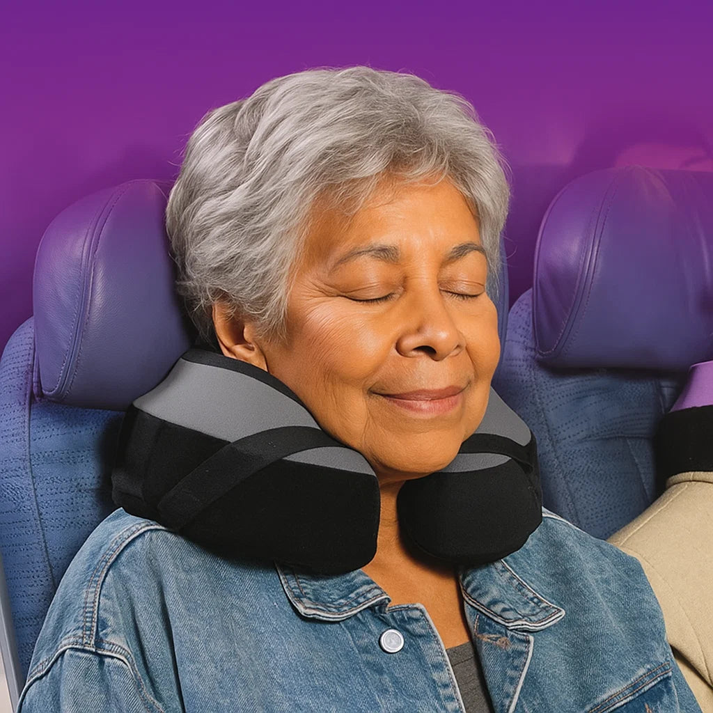 Supportive Travel Neck Pillow – Adjustable Memory Foam Cushion for Airplane Seat, Office Chair & Road Trips