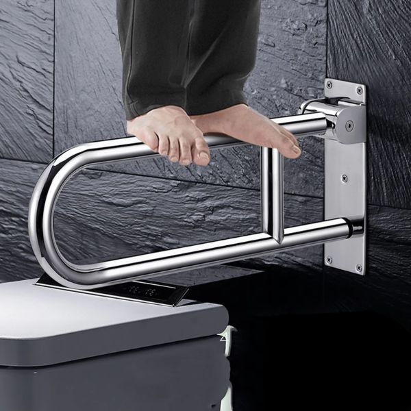 Sunzone Foldable Stainless Steel Toilet Grab Bar - Flip-Up Safety Rail For Elderly & Handicap Bathroom