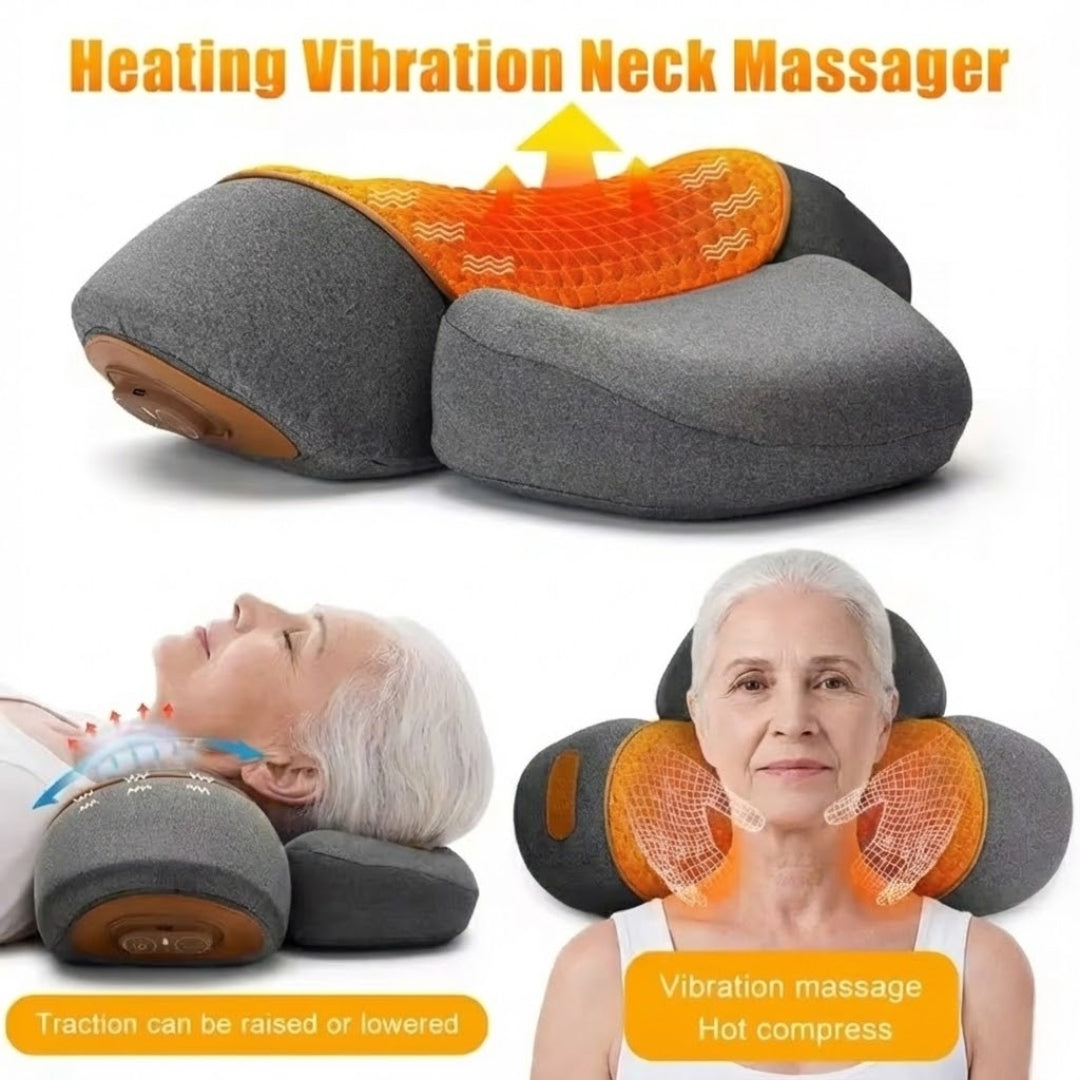 

Senior-friendly neck traction pillow with memory foam