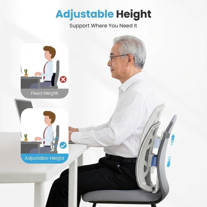 

Portable ergonomic backrest with warm compression