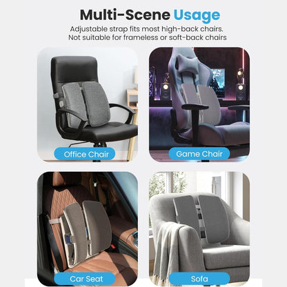 Multifunctional chair strap usage scenarios including office, game, car, and sofa.