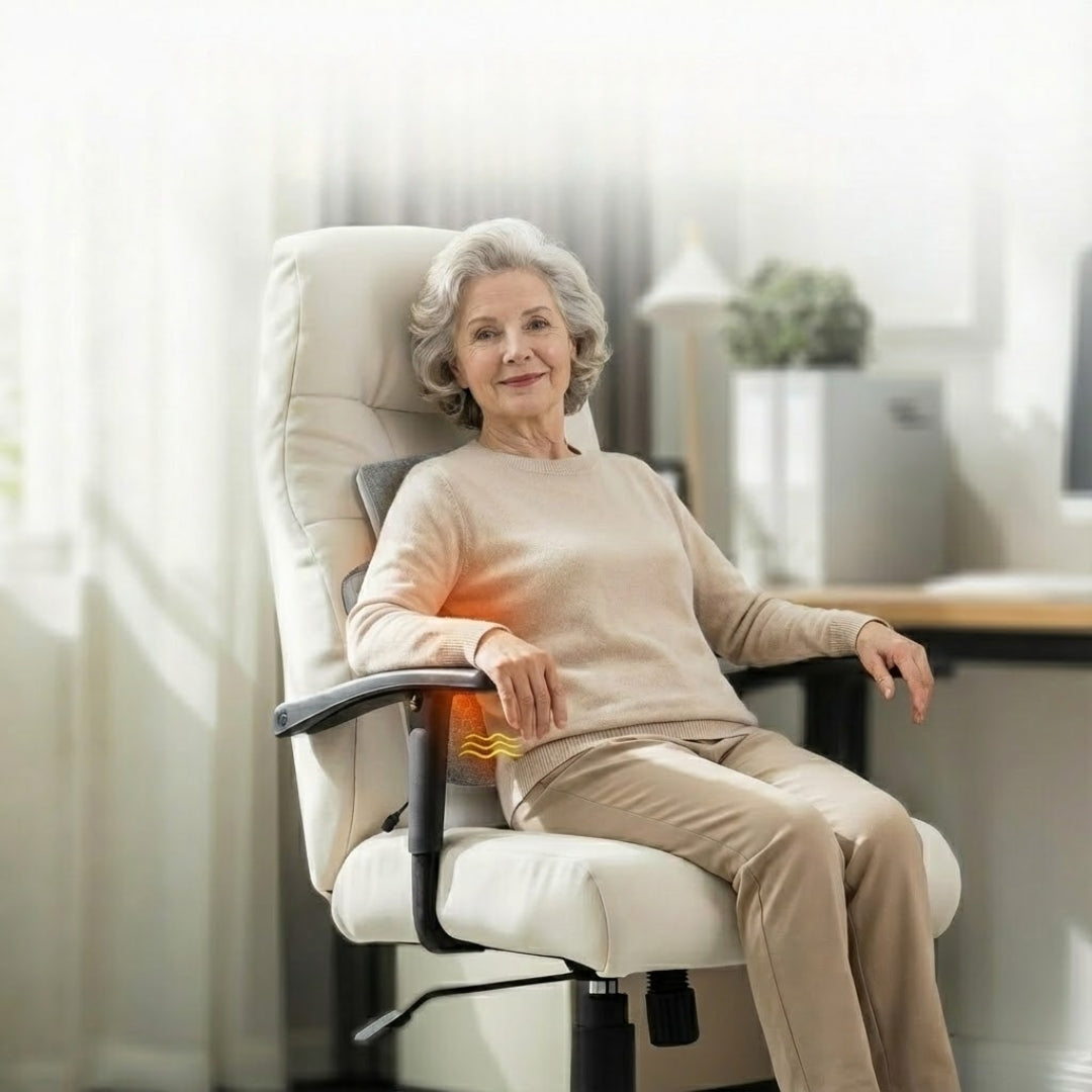 Ergonomic heated massage back cushion for seniors
