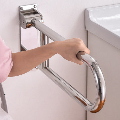 Folding grab bar for toilet with stainless steel support arm