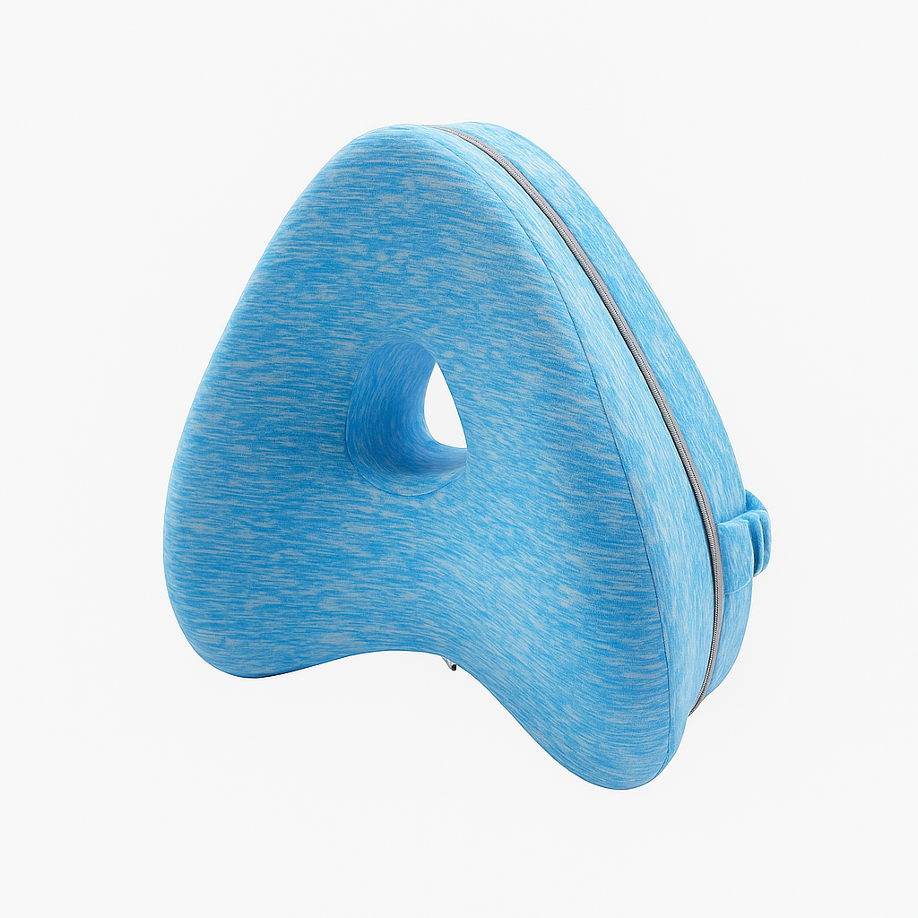 Granium Blue knee pillow with strap for added leg stability and comfort