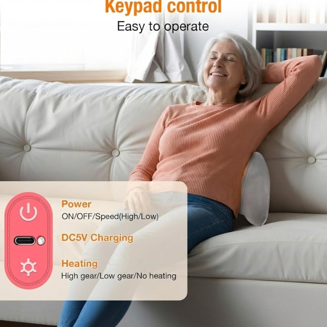 

Portable lumbar and neck massage cushion with heat