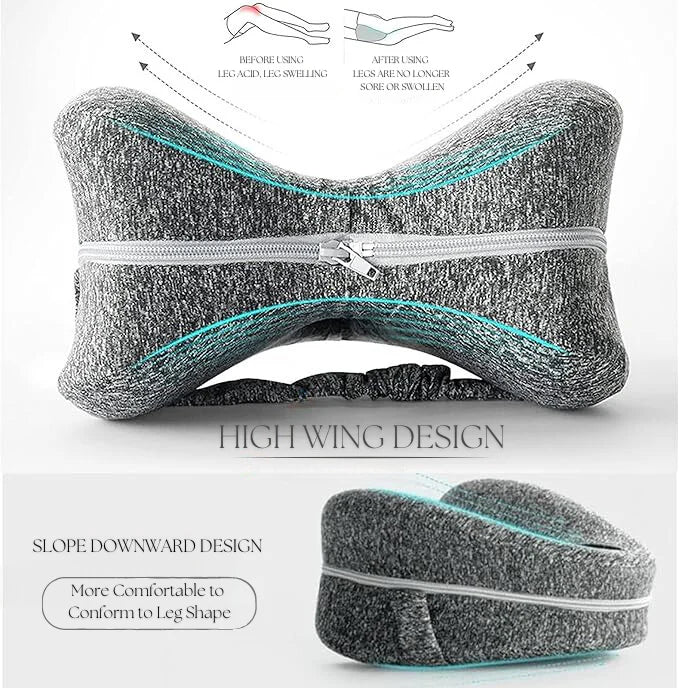 Knee pillow for sleeping with ergonomic design for leg and hip comfort