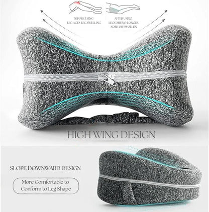 Knee pillow for sleeping with ergonomic design for leg and hip comfort