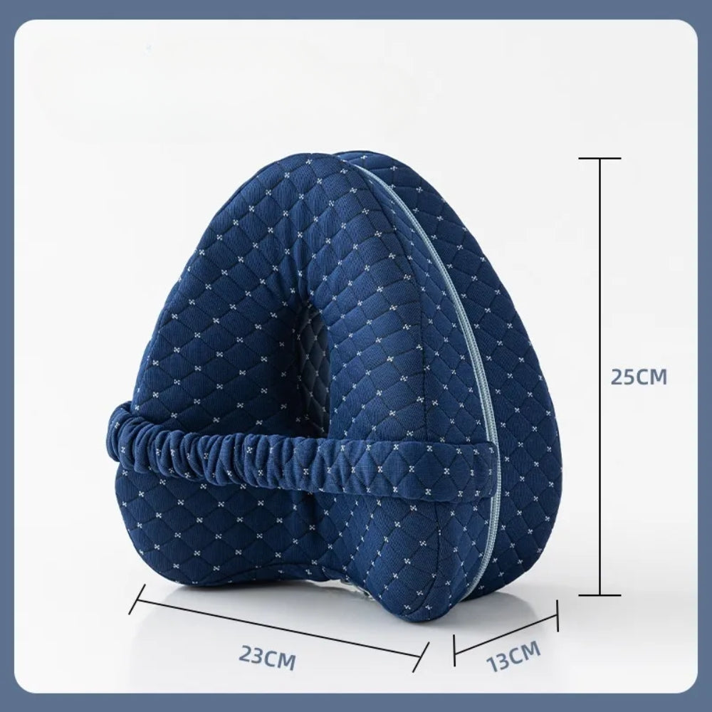 Knee pillow with strap for sleeping, reducing pressure on hips and back