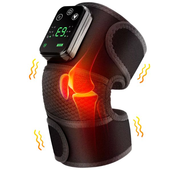 Portable knee heater and massager with adjustable settings for pain relief
