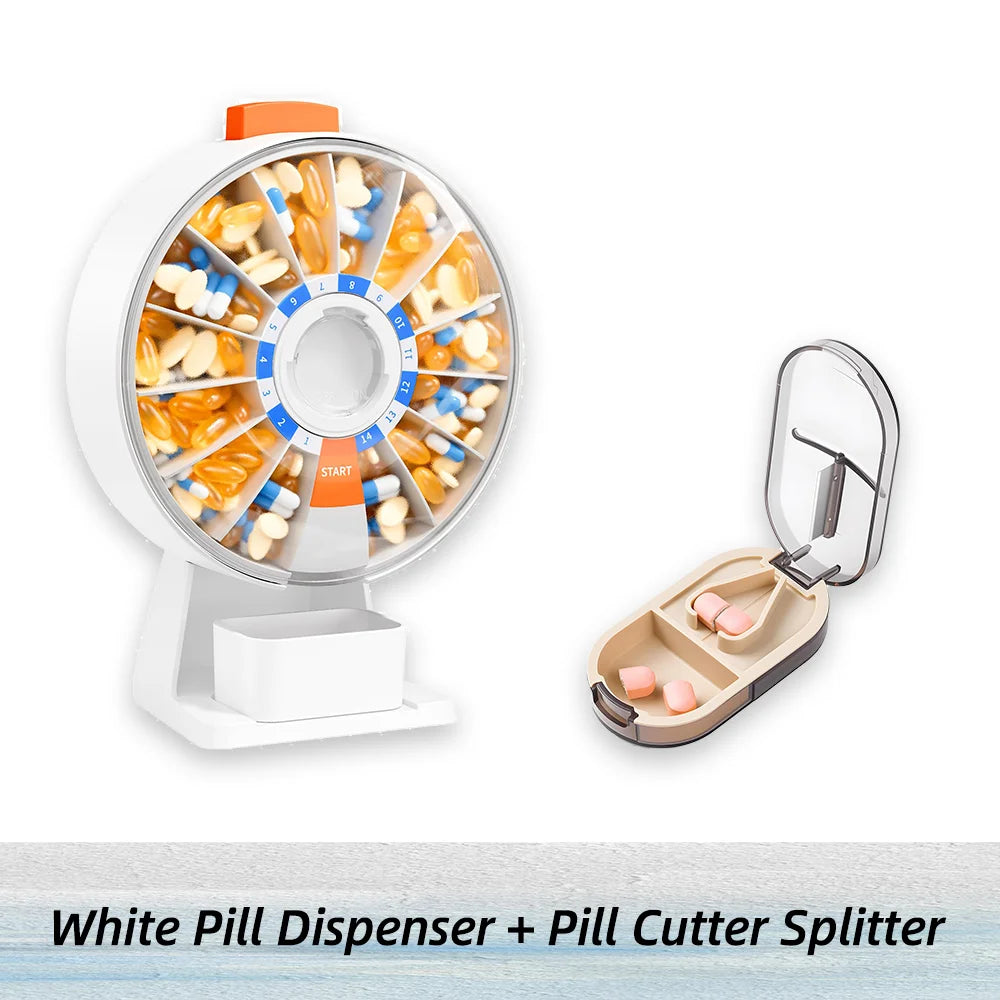 14-Days Home Pill Dispenser + 1/2 Pill Cutter Splitter One Set Sealed Portable Medicine Case Pill Dispenser Daily